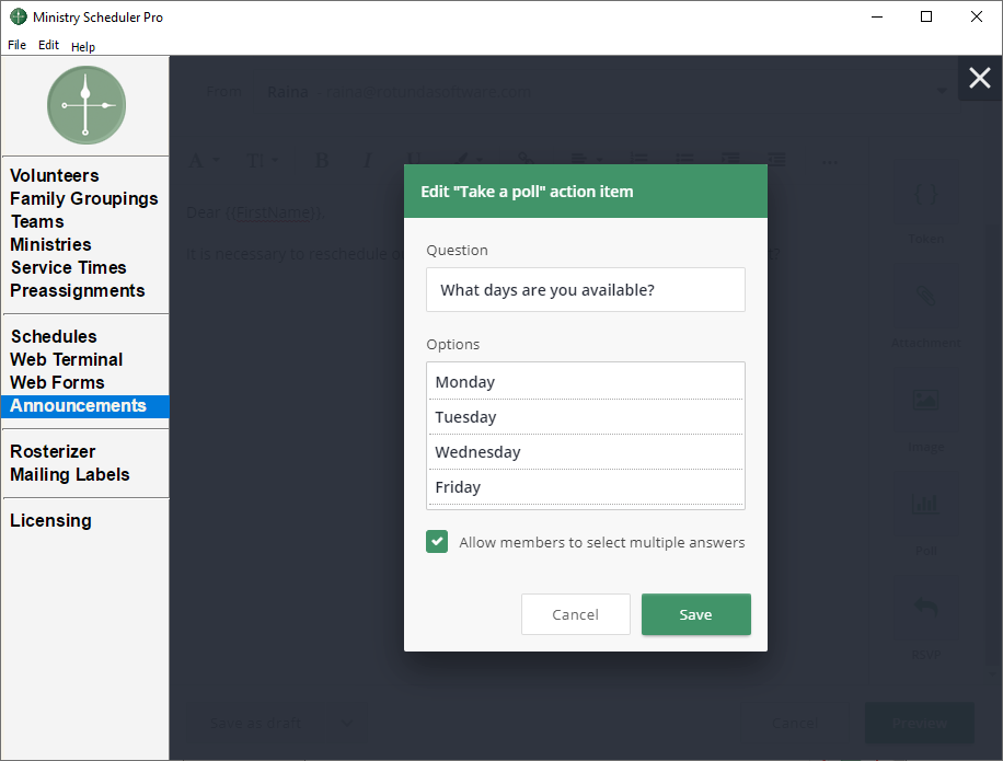 Using Polls to gather feedback – Ministry Scheduler Pro