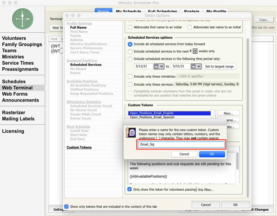 How can I create a custom token? – Ministry Scheduler Pro